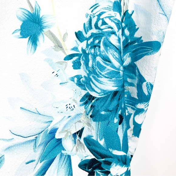 Cleo Cold Shoulder White & Blue Floral Blouse - Picture 4 of 7